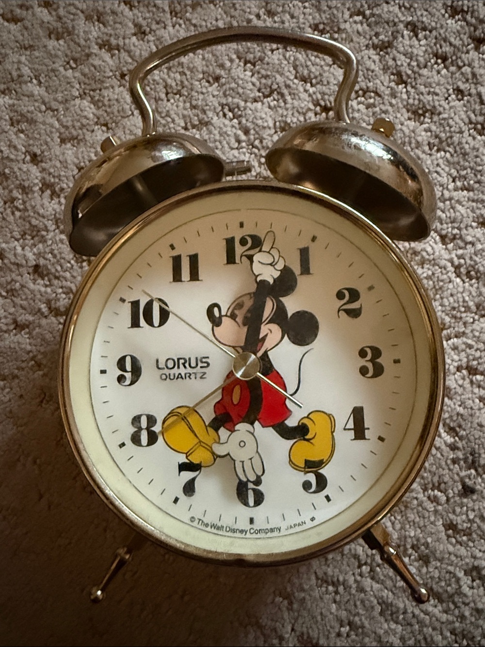 Vintage Mickey Mouse Gold Table Alarm Clock - Yellow/Red